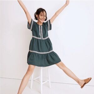 Madewell Dark Teal Embroidered Dress- XXS/000